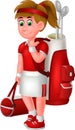 Funny Golfer Girl In Red White Uniform With Red Golf Bag Cartoon Royalty Free Stock Photo