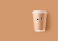 Funny googly eyes cup of coffee to go paper flat lay
