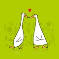 Funny goose couple, sketch for your design Royalty Free Stock Photo