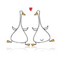 Funny goose couple, sketch for your design Royalty Free Stock Photo