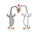 Funny goose couple, sketch for your design Royalty Free Stock Photo