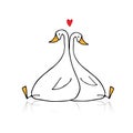 Funny goose couple, sketch for your design Royalty Free Stock Photo