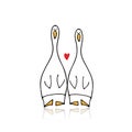 Funny goose couple, sketch for your design Royalty Free Stock Photo