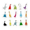 Funny goose set, sketch for your design Royalty Free Stock Photo