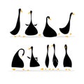 Funny goose set, sketch for your design Royalty Free Stock Photo