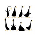 Funny goose set, sketch for your design Royalty Free Stock Photo