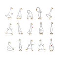 Funny goose set, sketch for your design Royalty Free Stock Photo