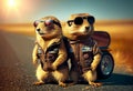 Funny gophers wearing a jacket and sunglasses on the road. AI Generated