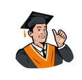 Funny graduate student. Education, science menu symbol or label. Vector illustration