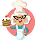 Grandmother Holding Cake Vector Cartoon Royalty Free Stock Photo