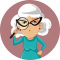 Funny Granny Looking Through a Magnifying Glass Vector Illustration Royalty Free Stock Photo