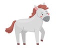 Funny Gray Horse. Cute Flat Style Vector Illustration Isolated On White Background. Baby Foal Cartoon Character.