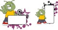 Stop green alien cartoon copyspace set