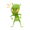 Funny Green Alien Character Standing with Frowning Face Grimace and Shouting Vector Illustration Royalty Free Stock Photo