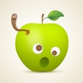 Funny green apple with worm Royalty Free Stock Photo