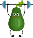 Funny green avocado character mascot making gym Royalty Free Stock Photo