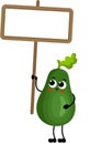 Funny green avocado holding a blank signboard Royalty Free Stock Photo