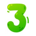 Funny Green Balloon Number or Numeral Three Vector Illustration