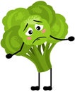 Funny green broccolis mascot feeling sad Royalty Free Stock Photo