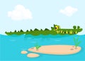 Funny green crocodile cartoon swimming. Vector illustration isolated Royalty Free Stock Photo