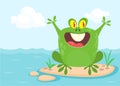 Funny green frog Cartoon character design. Vector illustration isolated Royalty Free Stock Photo