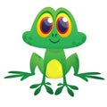 Funny green frog character in cartoon style. Vector illustration. Royalty Free Stock Photo