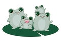 Funny green frog family cartoon sitting on a leaf. Frogs sit on a leaf in the pond. Vector illustration in childrens style Royalty Free Stock Photo