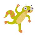 Funny Green Gecko Character with Bulging Eyes Running Vector Illustration