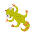 Funny Green Gecko Character Crawling on the Ground Vector Illustration