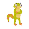 Funny Green Gecko Character Standing with Grumpy Face Vector Illustration