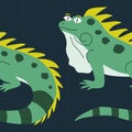 Funny green iguana with cute eyes. Adorable lizard hand drawn vector illustration. Amphibian cartoon character in flat style. Royalty Free Stock Photo