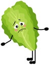 Funny green lettuce mascot feeling sad