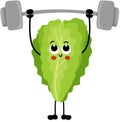 Funny green lettuce mascot making gym