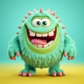 Funny green monster cartoon character with uniform homogenous isolated background Royalty Free Stock Photo