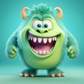 Funny green monster cartoon character with uniform homogenous isolated background Royalty Free Stock Photo