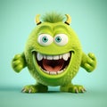 Funny green monster cartoon character with uniform homogenous isolated background Royalty Free Stock Photo