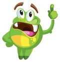 Funny green monster pointing finger. Cartoon creature