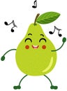 Funny green pear character mascot dancing to music