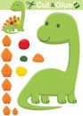 Funny green stegosaurus cartoon. Education paper game for children. Cutout and gluing Royalty Free Stock Photo
