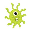 Funny green viris or bacteria.Vector illustration for little children. Illustrations with germs for childrens books. Flat style