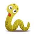 Funny Green Worm Creeping Away Feeling Scared Vector Illustration
