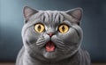 Funny grey cat looking shocked, Generative AI Illustration Royalty Free Stock Photo