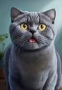 Funny grey cat looking shocked, Generative AI Illustration Royalty Free Stock Photo