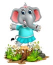 Funny Grey Elephant In White Shirt And Dress Cartoon