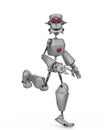 Funny grey robot cartoon running happy in a white background Royalty Free Stock Photo
