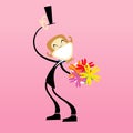 Funny groom with flowers