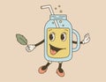 Funny retro groove character, a glass with an alcoholic cocktail and a drinking straw. Vector isolated lemonade drink in Royalty Free Stock Photo