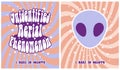 Funny Groovy Retro 70s Style Vector Prints with Alien Head. Royalty Free Stock Photo