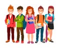 Funny group of schoolchildren with backpacks and textbooks Royalty Free Stock Photo