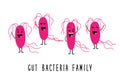 Funny gut bacteria family cartoon characters isolated on white, gut and intestinal flora, set in flat style Royalty Free Stock Photo